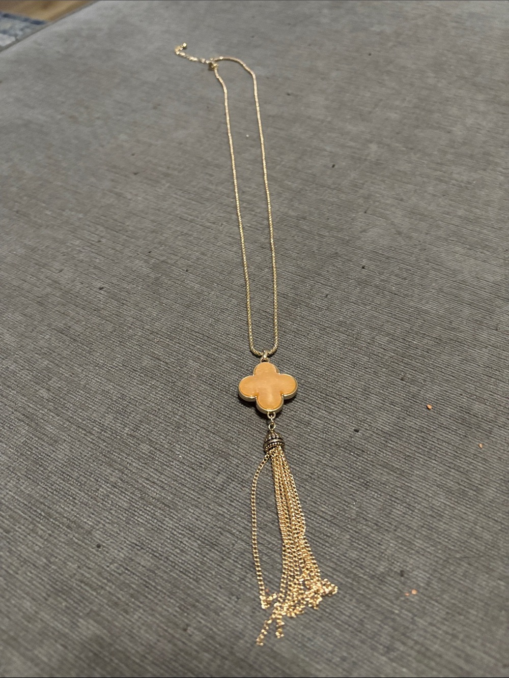 Gold-Tone Necklace with orange Clover Pendant and Tassel